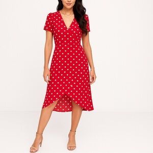 ❤️ Gorgeous Red and White Polka Dot Short Sleeve Wrap Dress Small